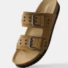 LEATHER buckled flat slider sandals LEATHER buckled flat slider sandals