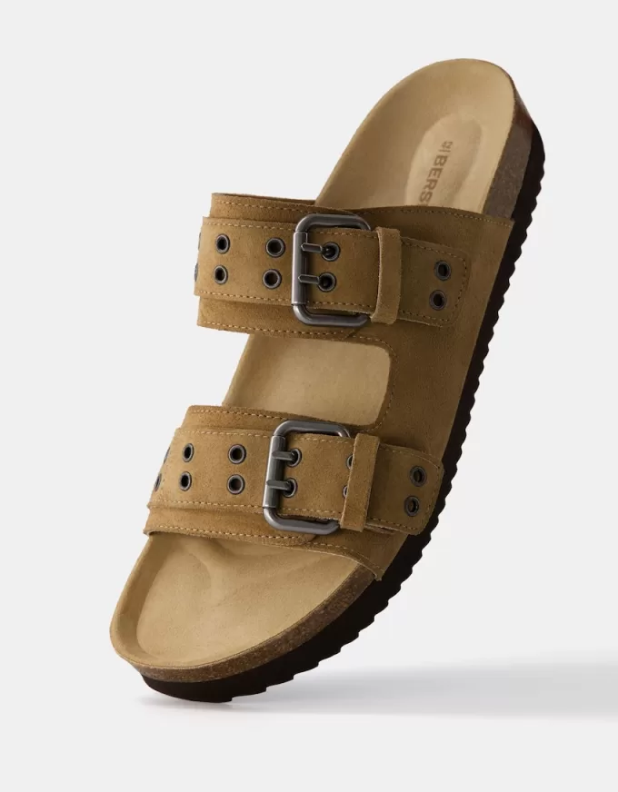 LEATHER buckled flat slider sandals LEATHER buckled flat slider sandals
