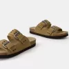 LEATHER buckled flat slider sandals LEATHER buckled flat slider sandals