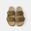 LEATHER buckled flat slider sandals LEATHER buckled flat slider sandals