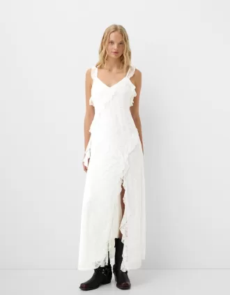 Lace midi dress with straps