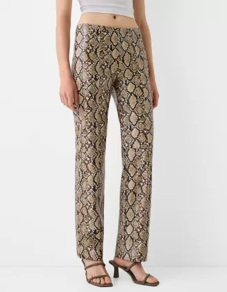 Leather effect animal print pants