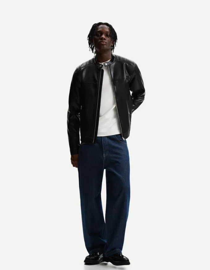 Leather effect biker jacket with zippers Leather effect biker jacket with zippers