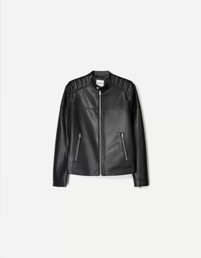 Leather effect biker jacket with zippers Leather effect biker jacket with zippers