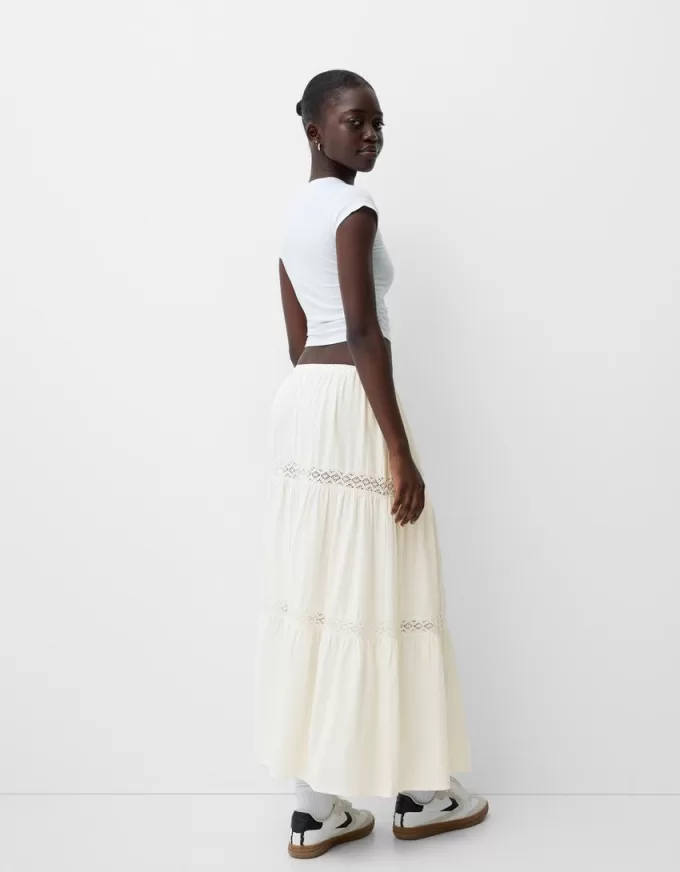 Linen blend midi skirt with elastic waistband Linen blend midi skirt with elastic waistband