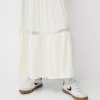Linen blend midi skirt with elastic waistband Linen blend midi skirt with elastic waistband