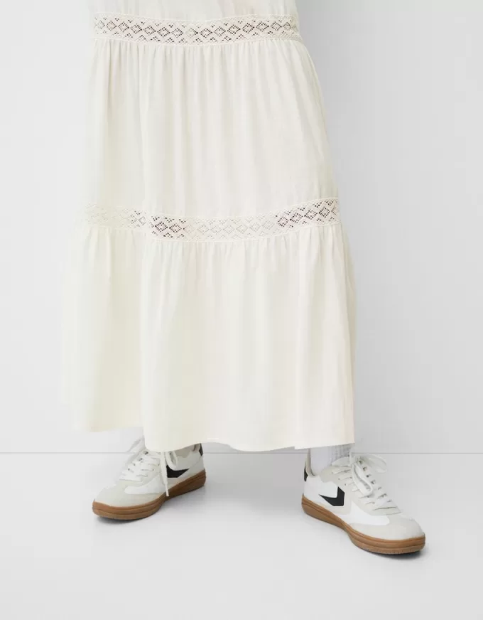 Linen blend midi skirt with elastic waistband Linen blend midi skirt with elastic waistband