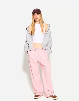 Linen blend pants with an elastic waistband