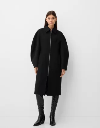 Long Manteco wool coat with puff sleeves