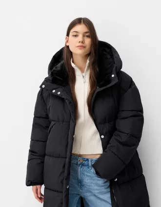 Long puffer coat with hood