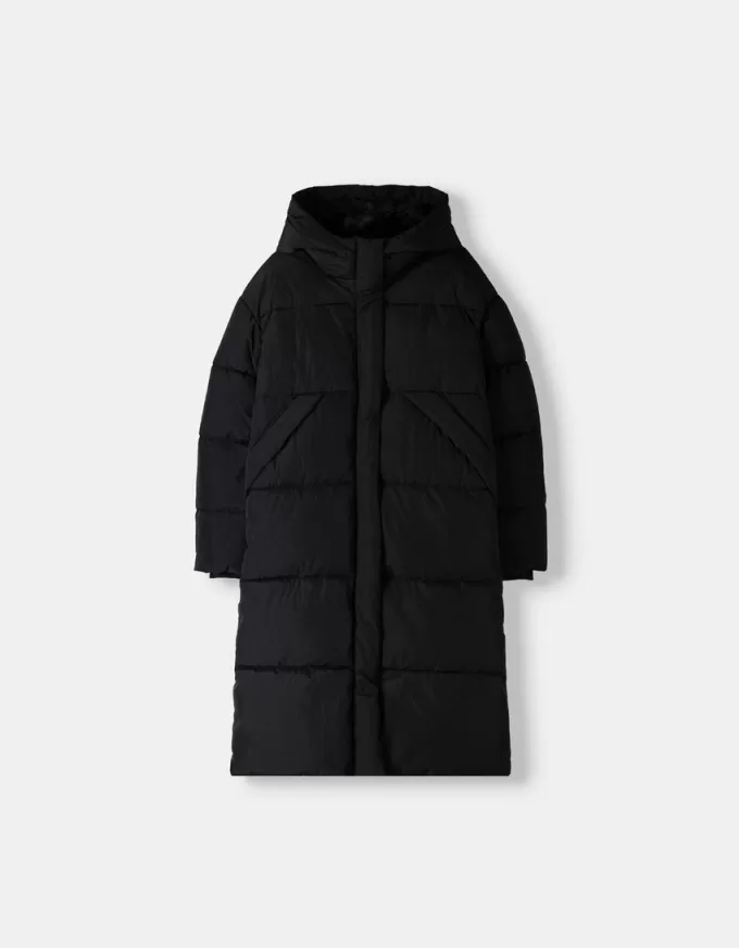 Long puffer coat with hood Long puffer coat with hood