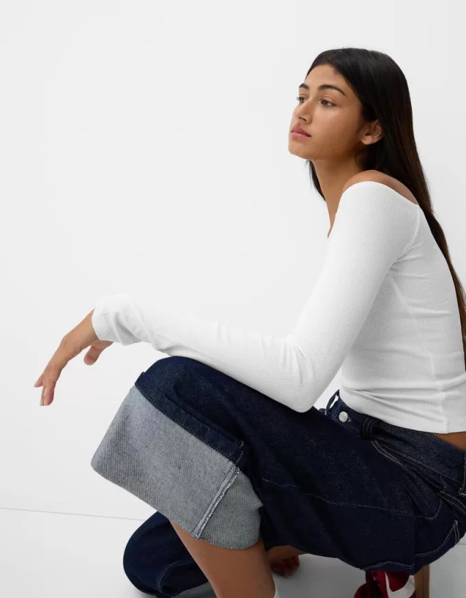 Long sleeve Bardot neckline T-shirt Long sleeve Bardot neckline T-shirt