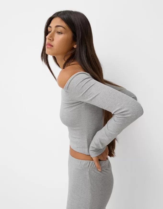 Long sleeve Bardot neckline T-shirt Long sleeve Bardot neckline T-shirt