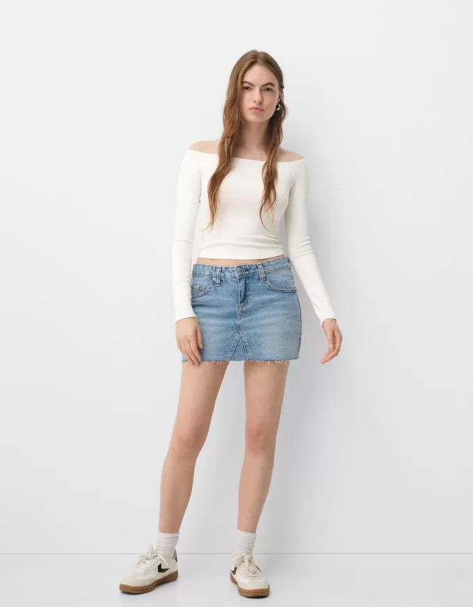 Long sleeve Bardot neckline T-shirt Long sleeve Bardot neckline T-shirt