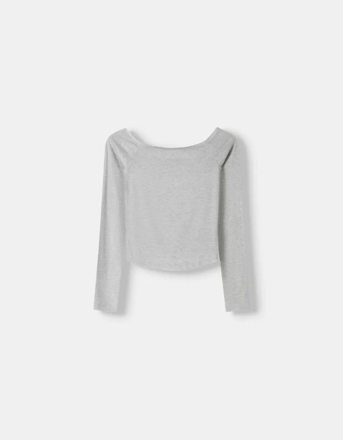 Long sleeve Bardot neckline T-shirt Long sleeve Bardot neckline T-shirt