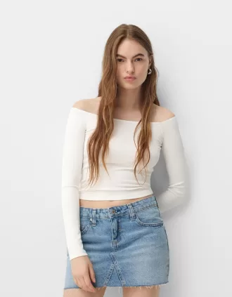 Long sleeve Bardot neckline T-shirt