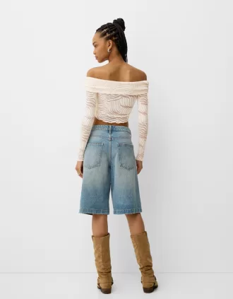 Long sleeve Bardot neckline rustic T-shirt