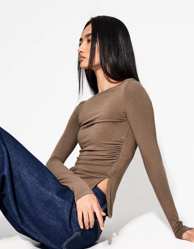 Long sleeve T-shirt with gathered detail Long sleeve T-shirt with gathered detail