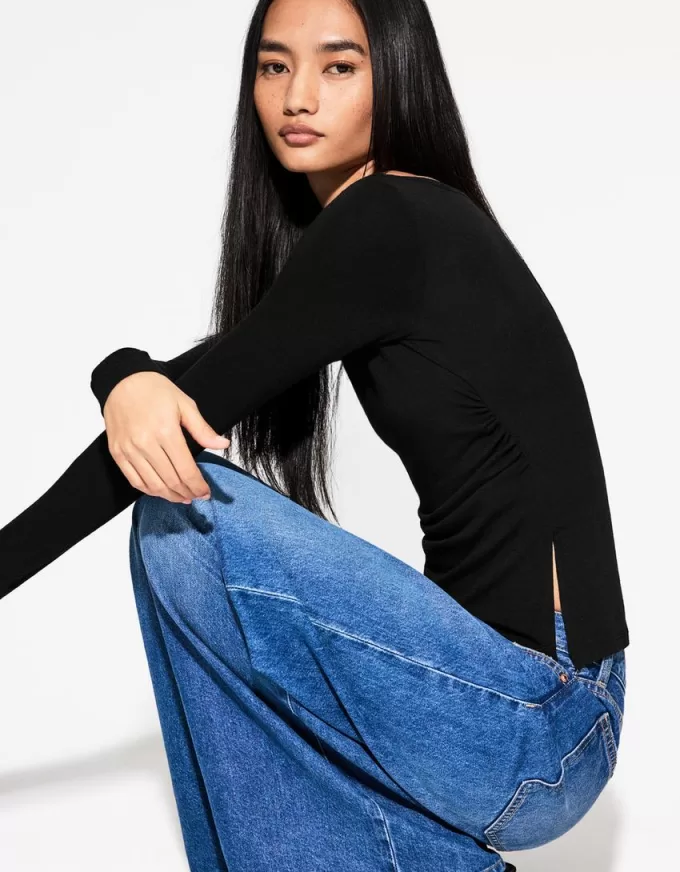 Long sleeve T-shirt with gathered detail Long sleeve T-shirt with gathered detail