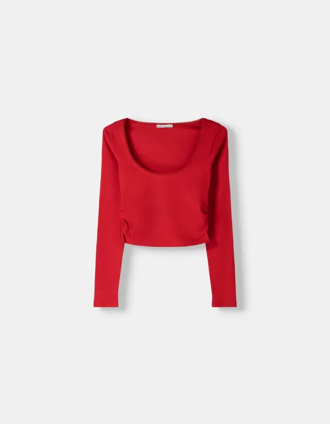 Long sleeve T-shirt with gathered sides Long sleeve T-shirt with gathered sides