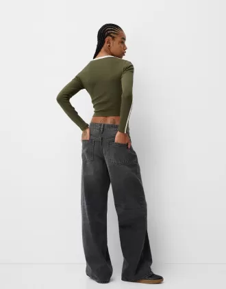 Long sleeve T-shirt with print and trim