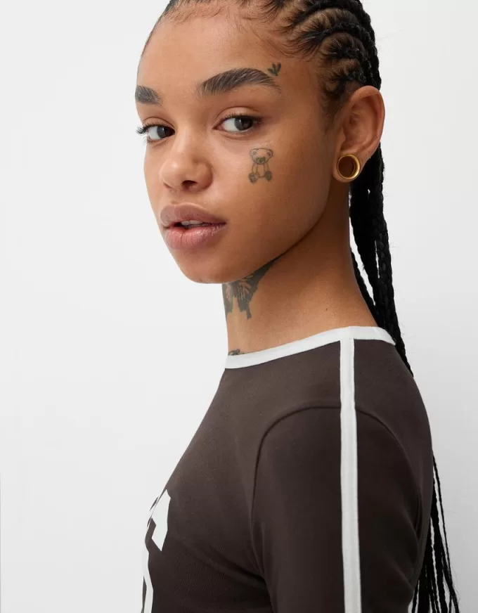 Long sleeve T-shirt with print and trim Long sleeve T-shirt with print and trim