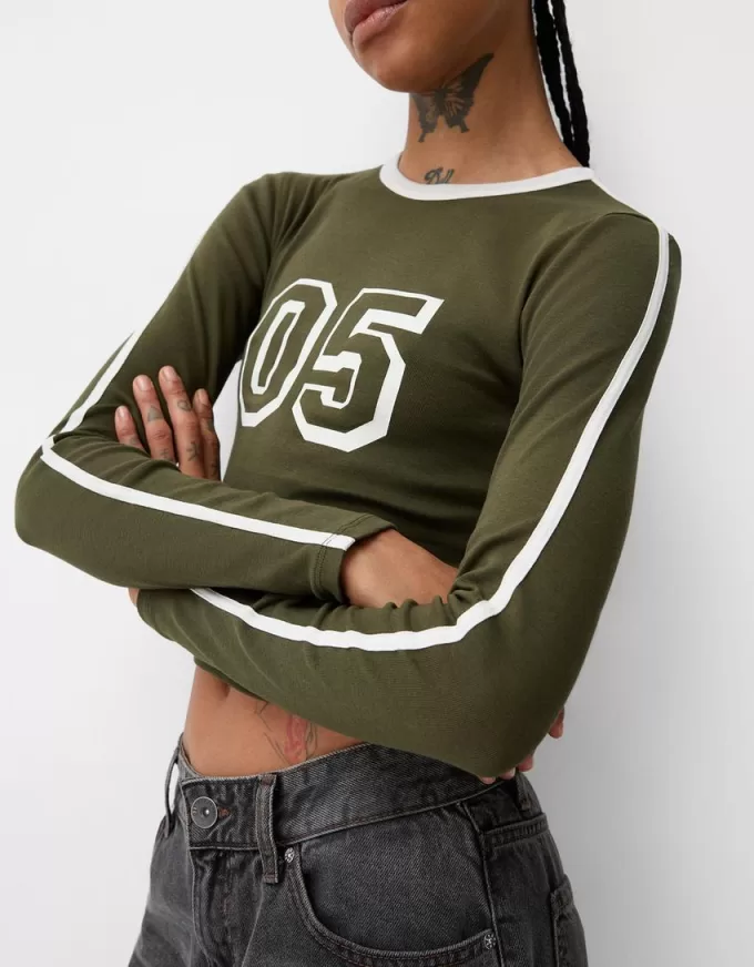 Long sleeve T-shirt with print and trim Long sleeve T-shirt with print and trim