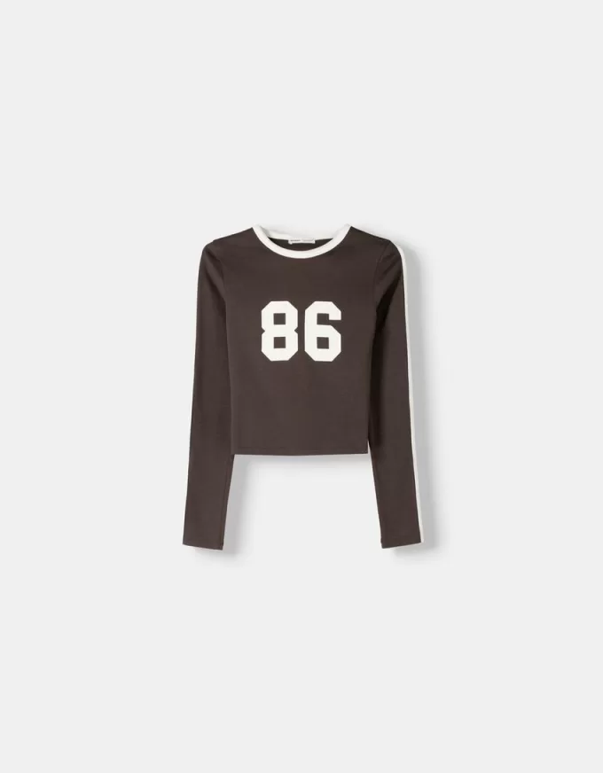 Long sleeve T-shirt with print and trim Long sleeve T-shirt with print and trim