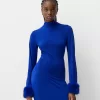 Long sleeve midi dress with faux fur cuffs Long sleeve midi dress with faux fur cuffs