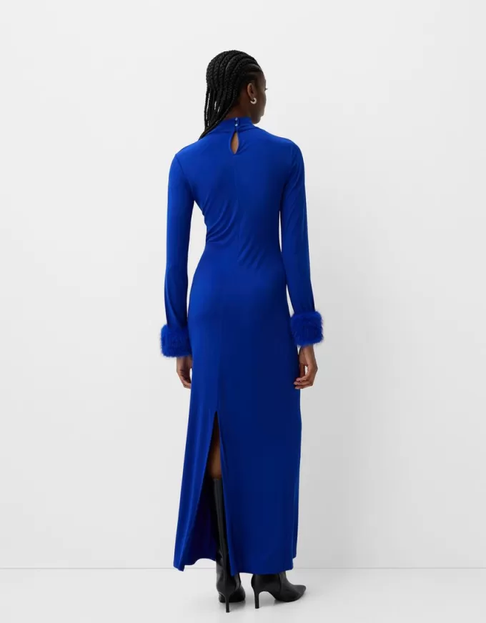 Long sleeve midi dress with faux fur cuffs Long sleeve midi dress with faux fur cuffs