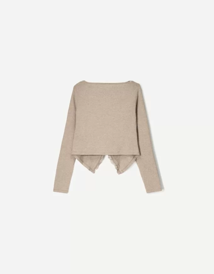 Long sleeve ribbed T-shirt with blonde lace Long sleeve ribbed T-shirt with blonde lace