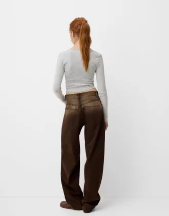 Long sleeve ribbed printed T-shirt with studs