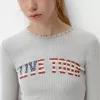 Long sleeve ribbed printed T-shirt with studs Long sleeve ribbed printed T-shirt with studs