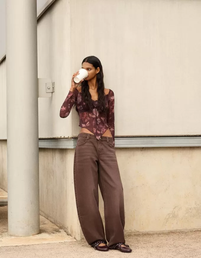 Long sleeve tulle printed T-shirt Long sleeve tulle printed T-shirt