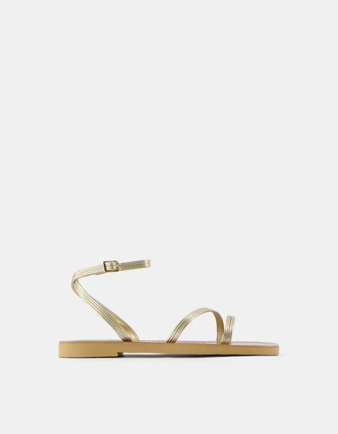 Metallic strap flat slider sandals Metallic strap flat slider sandals