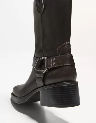 Mid-calf flat biker boots