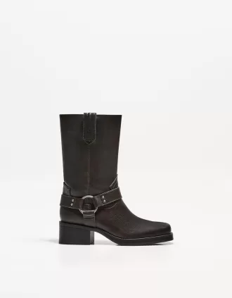 Mid-calf flat biker boots