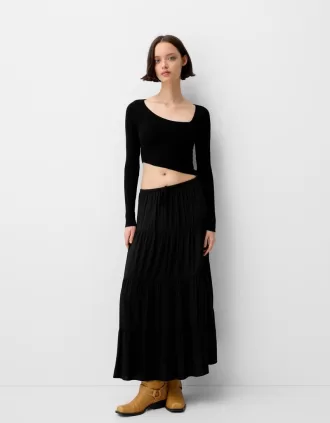 Midi skirt with elastic waist