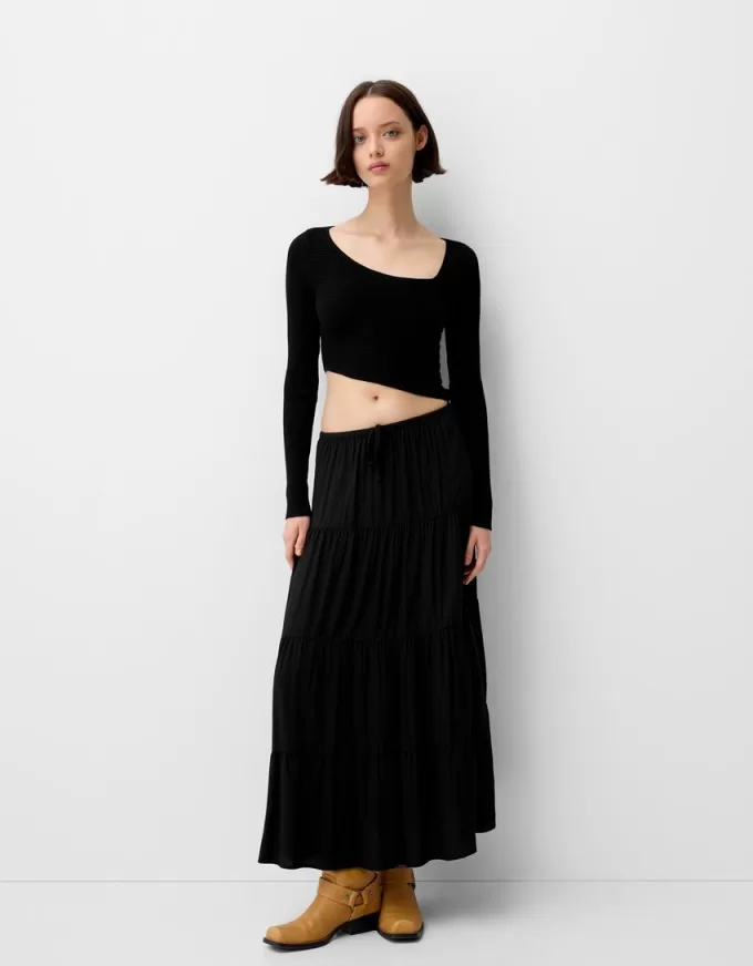 Midi skirt with elastic waist Midi skirt with elastic waist