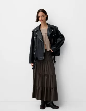 Midi skirt with elastic waist