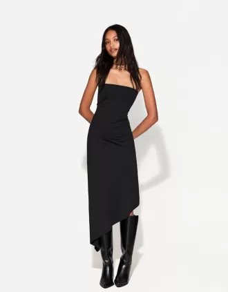 Off-the-shoulder asymmetric midi dress
