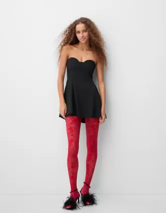 Off-the-shoulder flared mini dress with a sweetheart neckline