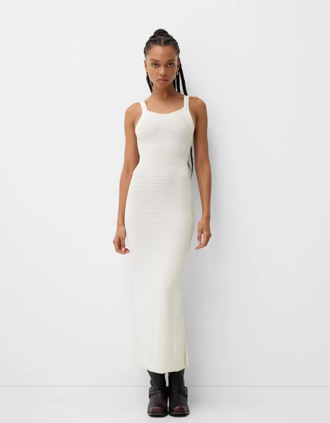 Open-knit midi dress with straps Open-knit midi dress with straps