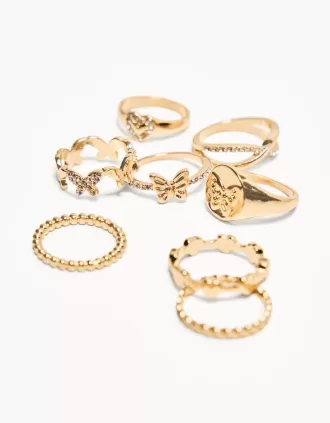 Pack of 8 butterfly rings