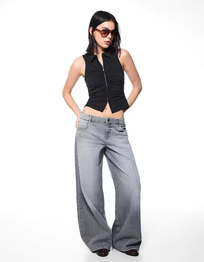 Poplin top with zipper Poplin top with zipper