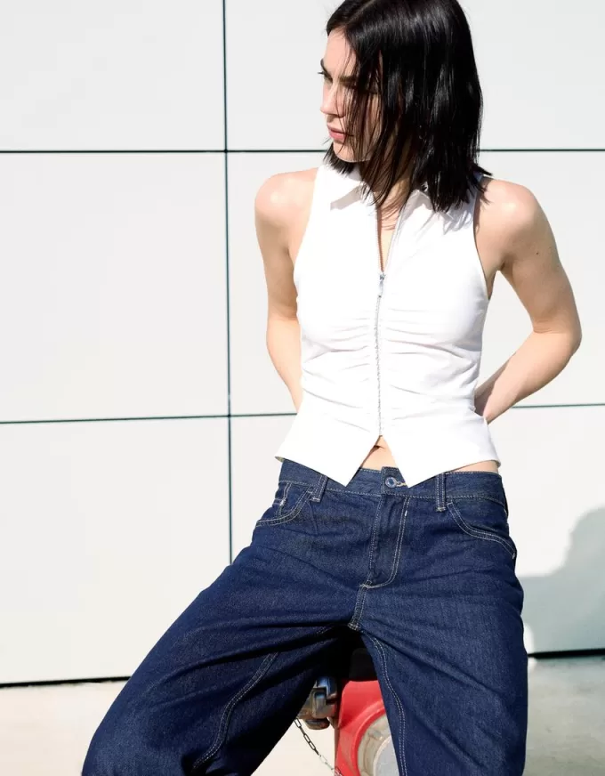 Poplin top with zipper Poplin top with zipper