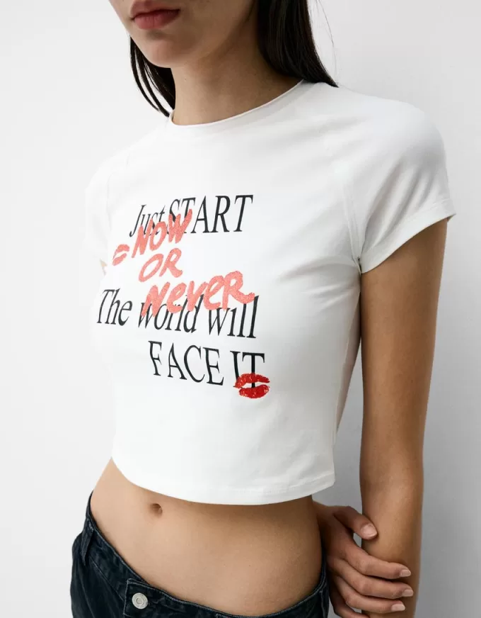 Printed T-shirt with short raglan sleeves