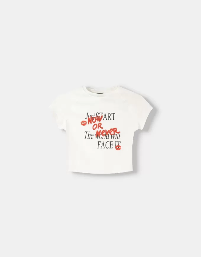 Printed T-shirt with short raglan sleeves