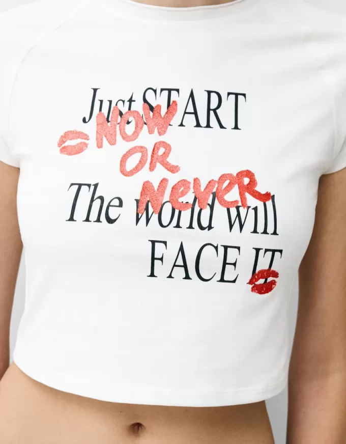 Printed T-shirt with short raglan sleeves