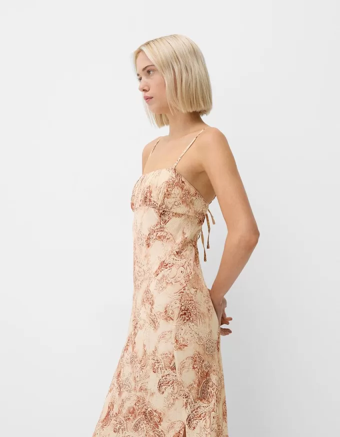 Printed midi dress with straps Printed midi dress with straps